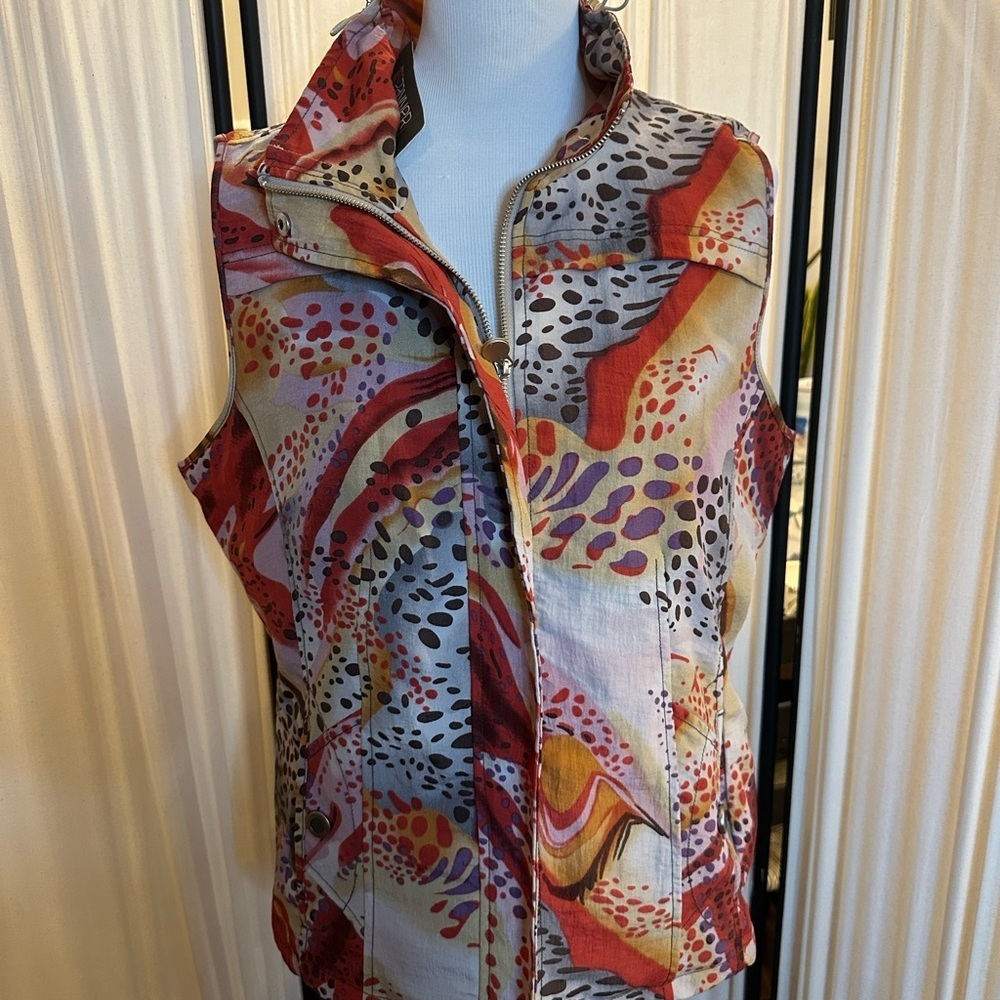 SPANNER Red and Orange Vest with Abstract Design